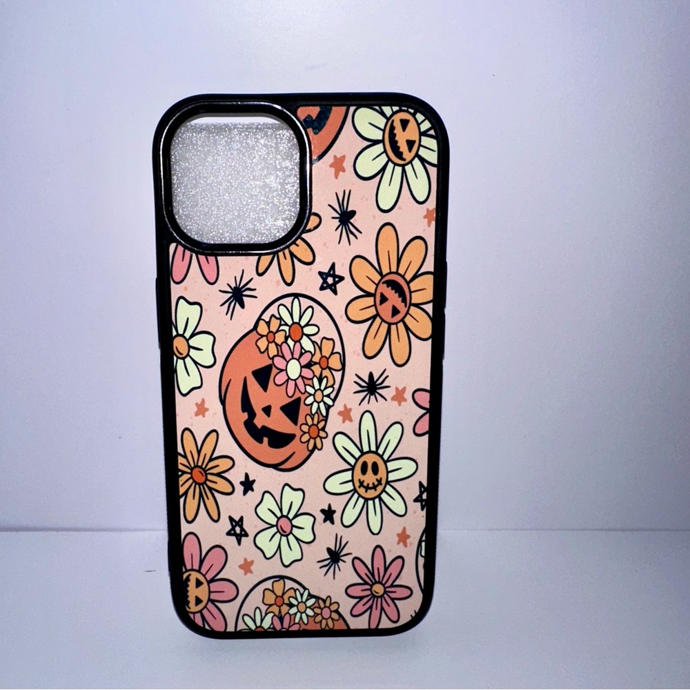 Halloween Floral Pumpkin Phone Case - Black and Orange - iPhone 15
